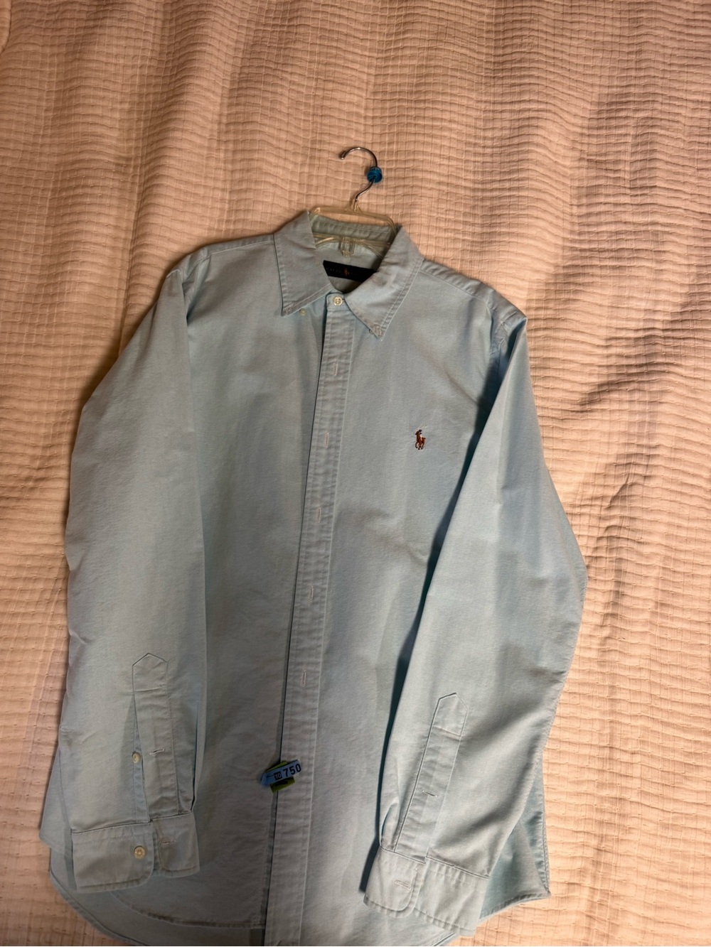 Ralph Lauren Polo Light Aqua Button-Down Shirt with 100% cotton Mens M